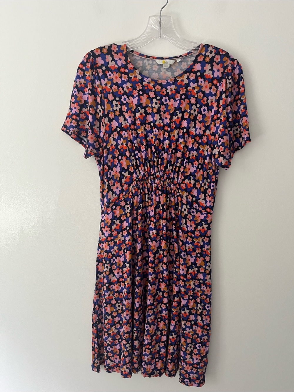Boden Floral Jersey Tea Knee Length Dress Smocked Stretch Modest 8